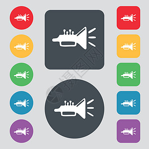 喇叭 黄铜仪器图标符号 一组有12色按钮 平面设计 矢量图片