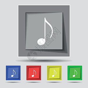 原五个彩色按钮上的音符 音乐 铃声图标符号 矢量娱乐旋律立体声制作者玩家记录列表互联网音乐播放器手机图片