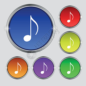 音符 音乐 铃声图标符号 光亮彩色按钮上的圆形符号 矢量打碟机电话制作者软件手机信号玩家笔记互联网插图图片