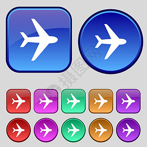 平面图标标志 一套十二个复古按钮为您的设计 韦克托插图商业送货乘客运输游客航空公司引擎旅行假期图片
