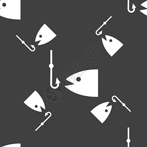渔船图标符号 灰色背景上的无缝模式 矢量海洋坠子设计活动假期池塘娱乐插图渔夫冒险图片