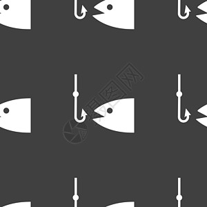 渔船图标符号 灰色背景上的无缝模式 矢量乐趣娱乐爱好男人挑战假期鱼饵元素游泳渔夫图片