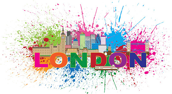 伦敦天线彩画喷溅彩色文字说明图片