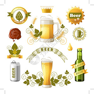 啤酒元素插图啤酒厂火腿饮料横幅酒花节日框架标签绘画图片