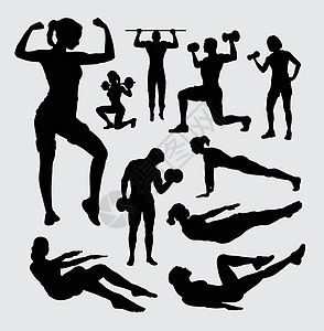 健身运动男性和女性剪影高清图片