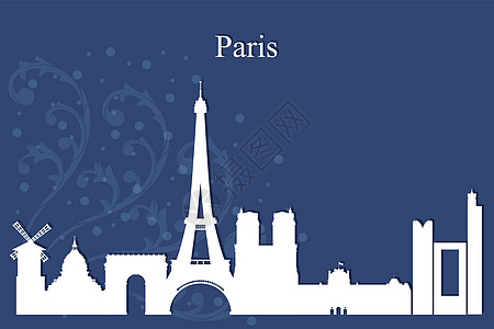 巴黎城市蓝色背景的天际月光阴影图片