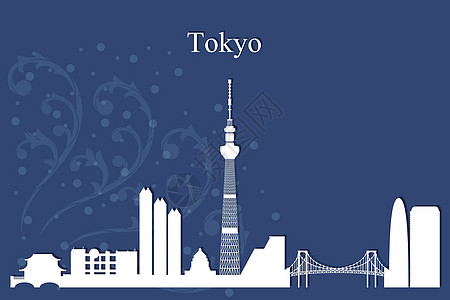 东京城市蓝色背景的天际月光阴影图片
