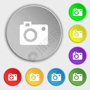 相机图标标志 八个平面按钮上的符号 韦克托图片