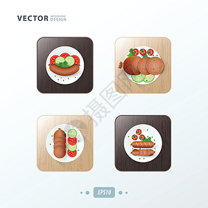 酸菜肉丝热狗图标在木材上设计食物设计图片