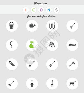 园林工具简单图标链锯园艺粉碎机斧头喷壶独轮车铲子梯子草叉耙草图片