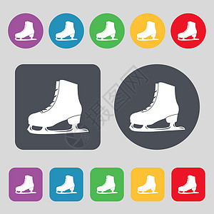 滑冰图标标志 一组 12 个彩色按钮 平面设计 韦克托乐趣运动员溜冰场跑步游戏运动活动速度冻结溜冰者图片
