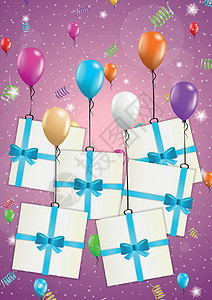 带气球和 gif 的生日贺卡邀请函快乐派对周年卡片礼物喜悦紫色假期乐趣图片