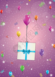 带气球和 gif 的生日贺卡时尚纪念日礼物假期丝带狂欢紫色展示插图喜悦图片