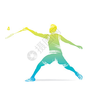 羽毛球玩家设计矢量绿色球拍艺术黑色运动员喜悦男人画笔白色游戏图片