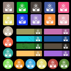 regon 相片相机图标符号 从 27 个多色平面按钮设置 Victor图片