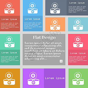 复古照片相机图标标志 一组带文本空间的彩色按钮 韦克托图片