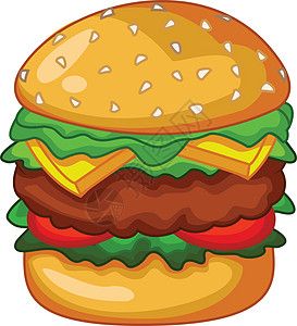 大汉堡包美食沙拉牛肉芝麻卡通片营养插图小吃面包晚餐图片