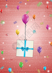带气球和 gif 的生日贺卡假期快乐卡片派对红色纪念日礼物丝带惊喜乐趣图片