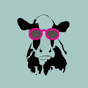 戴着眼镜的牛的矢量图像奶牛魅力蓝色牛奶艺术潮人太阳镜奶制品标识农场图片