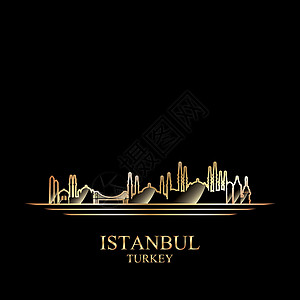 土耳其清真寺伊斯坦布尔黑色背景的金色月光设计图片