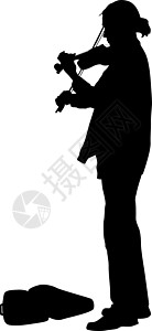 白色背景上的剪影街头小提琴手 矢量说明中提琴艺术家音乐会街道热情黑色插图细绳男性音乐设计图片