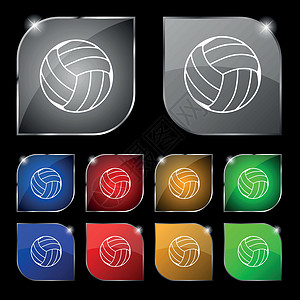 排球图标标志 套与强光的十个五颜六色的按钮 矢量符号 套与强光的十个五颜六色的按钮 向量图片