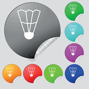 羽毛球图标标志 一套八个多色圆形按钮贴纸 韦克托图片