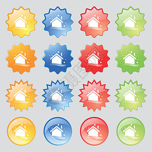 冬舍图标符号 大套16个色彩多彩的现代按钮用于设计 矢量图片