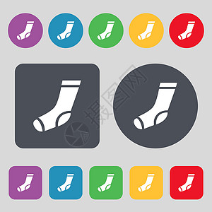 袜子图标符号 一组有12色按钮 平面设计 矢量图片
