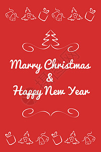 圣诞节贺卡概念 由有红白颜色者编写风格假期丝带野兔鞠躬卡片装饰草图新年卡通片图片