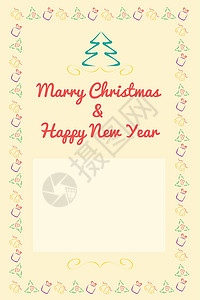 圣诞来了圣诞贺卡概念提供了一个框架和一个苍白的 gol新年野兔假期装饰金子丝带绘画庆典草图孩子们设计图片