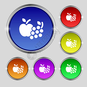 水果网络图标符号 光亮多彩按钮上的圆形符号 矢量图片