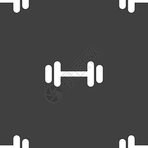 杠铃图标标志 灰色背景上的无缝模式 韦克托举重重量插图哑铃健身房建筑生活体操训练运动图片