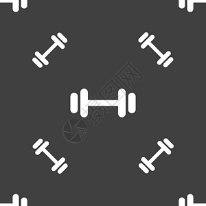 杠铃图标标志 灰色背景上的无缝模式 韦克托生活重量白色阴影哑铃运动员合金力量健身房金属图片