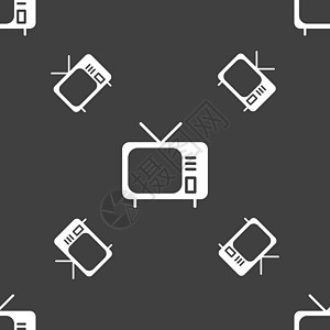 电视图标标志 灰色背景上的无缝模式 韦克托渠道互联网电视机水晶插图宽屏广播展示视频信号图片