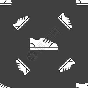 鞋图标标志 灰色背景上的无缝模式 韦克托短跑插图跑步训练健身房跑鞋娱乐齿轮蕾丝踪迹图片