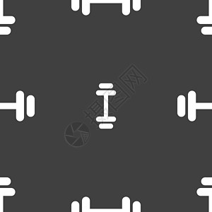 杠铃图标标志 灰色背景上的无缝模式 韦克托阴影建筑训练力量身体生活健身房哑铃重量体操图片