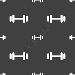 杠铃图标标志 灰色背景上的无缝模式 韦克托合金健身房体操力量生活肌肉健美建筑举重插图图片
