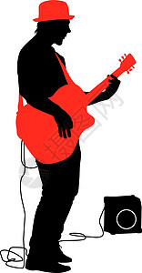 剪影音乐家弹吉他 它制作图案矢量力量音乐家街道演员头发男人吉他白色麦克风乐器图片