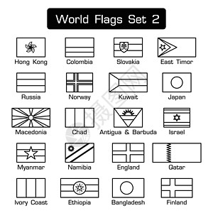 缅甸玉石世界旗帜设置了2个简单的风格和平板设计 厚的轮廓 黑白设计图片