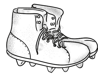 复古美式足球靴 Drawin墨水画线鞋类足球鞋靴子艺术品草图手绘蕾丝鞋带图片