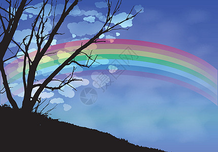 树木剪影夜云和 rainbo图片