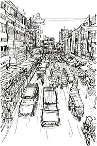 素描泰国当地市场在手绘 vec绘画旅行市中心城市交通文化天际景观草图建筑图片