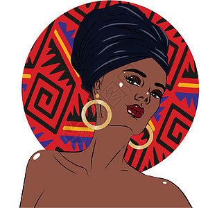 非洲裔美国黑人美女肖像皮肤波浪状棕色头发女性插图理发成人女士沙龙图片