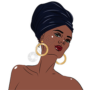非洲裔美国黑人美女肖像女士头发卷曲女孩黑色皮肤发型理发沙龙插图图片