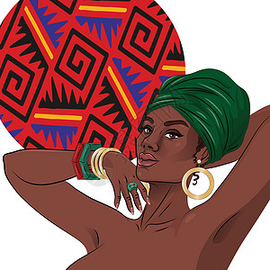 非裔美籍黑人美女肖像化妆品发型女士黑色皮肤棕色治疗插图头发卷曲图片