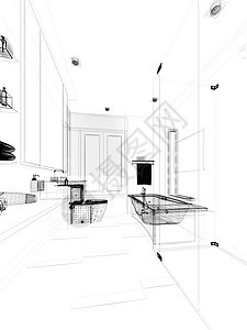 室内浴室的抽象素描设计房子蓝图框架浴缸插图项目家具窗户印刷墙壁图片