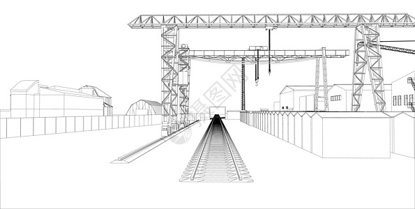 有大厦和起重机的工业区框架建筑学建筑物插图草图工业房子白色场景天际图片