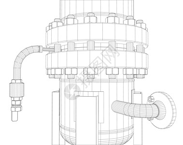 线框工业设备3d插图对象配件管道草图植物部分工程蓝图图片
