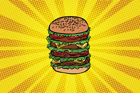 大汉堡快餐洋葱芝士牛肉流行音乐面包卡通片漫画垃圾插图包子图片